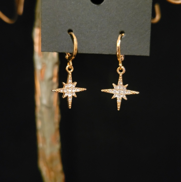 Jewelry - Estate Rhinestone Star Burst Dangle Earrings